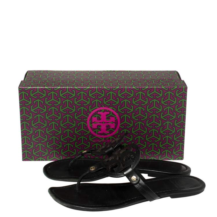 Pre Owned Tory Burch Black Leather Miller Slide Flats Size 39