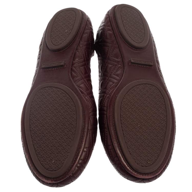 Pre Owned Tory Burch Burgundy Leather Reva Scrunch Ballet Flats Size 38.5 