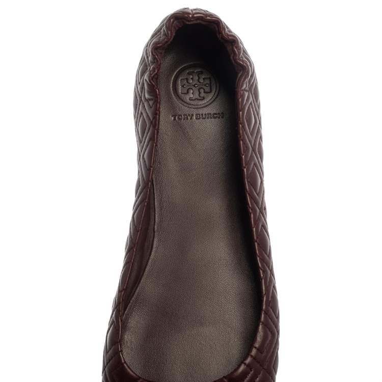Pre Owned Tory Burch Burgundy Leather Reva Scrunch Ballet Flats Size 38.5 