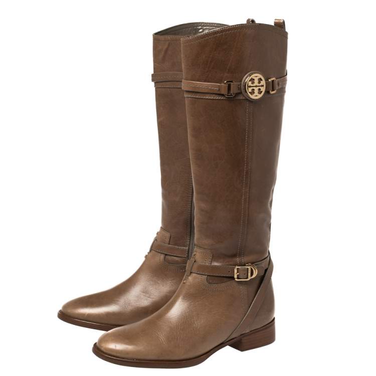 Pre Owned Tory Burch Brown Leather Mid Calf Boots Size 39.5