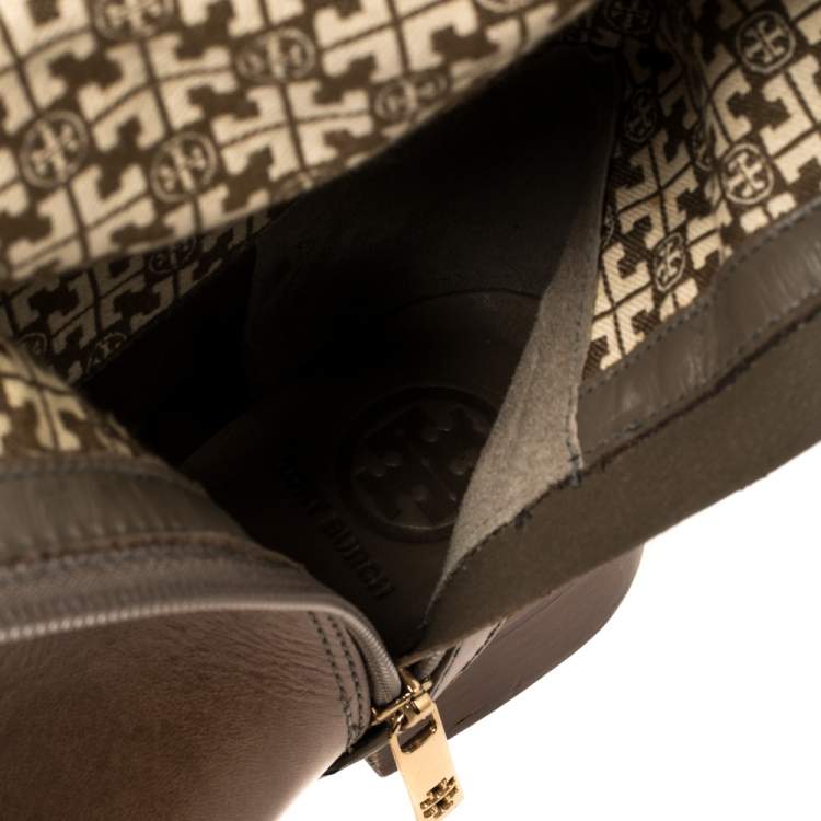 Pre Owned Tory Burch Brown Leather Mid Calf Boots Size 39.5
