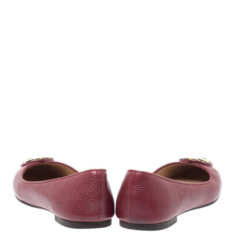 Pre Owned Tory Burch Burgundy Leather Reva Ballet Flats Size 35.5
