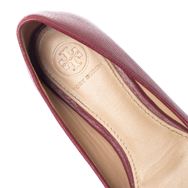 Pre Owned Tory Burch Burgundy Leather Reva Ballet Flats Size 35.5