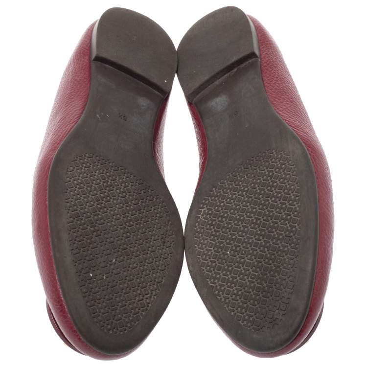 Pre Owned Tory Burch Burgundy Leather Reva Ballet Flats Size 35.5