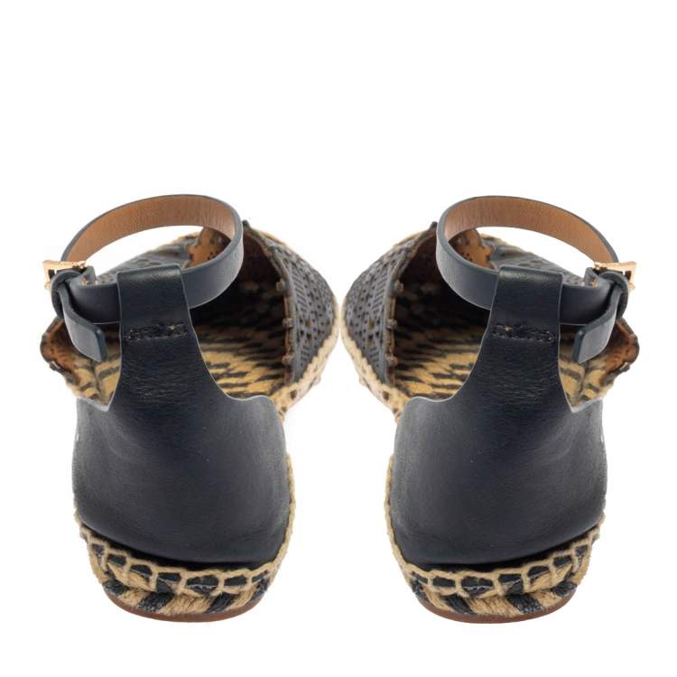 Pre Owned Tory Burch Blue Leather Ankle Strap Espadrille Size 38.5