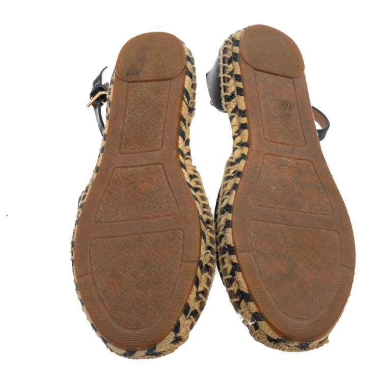 Pre Owned Tory Burch Blue Leather Ankle Strap Espadrille Size 38.5