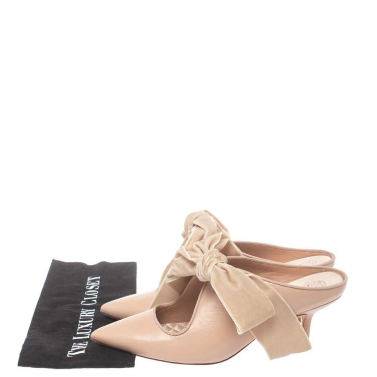 Pre Owned  Tory Burch Nude Pink Leather Clara Mule Sandals Size 39.5