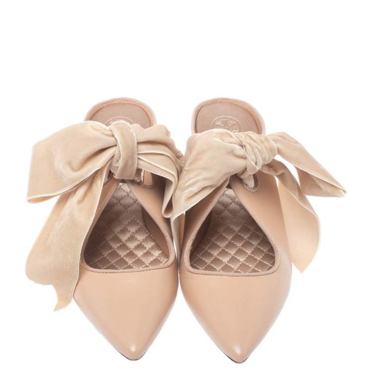 Pre Owned  Tory Burch Nude Pink Leather Clara Mule Sandals Size 39.5
