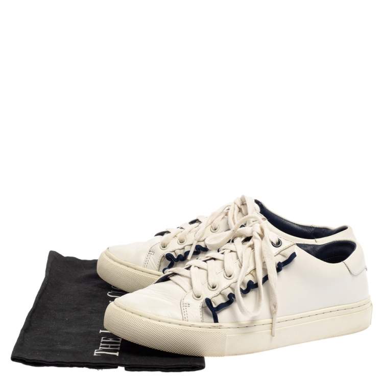 Pre Owned Tory Burch White Leather Ruffle Low Top Sneakers Size 36.5