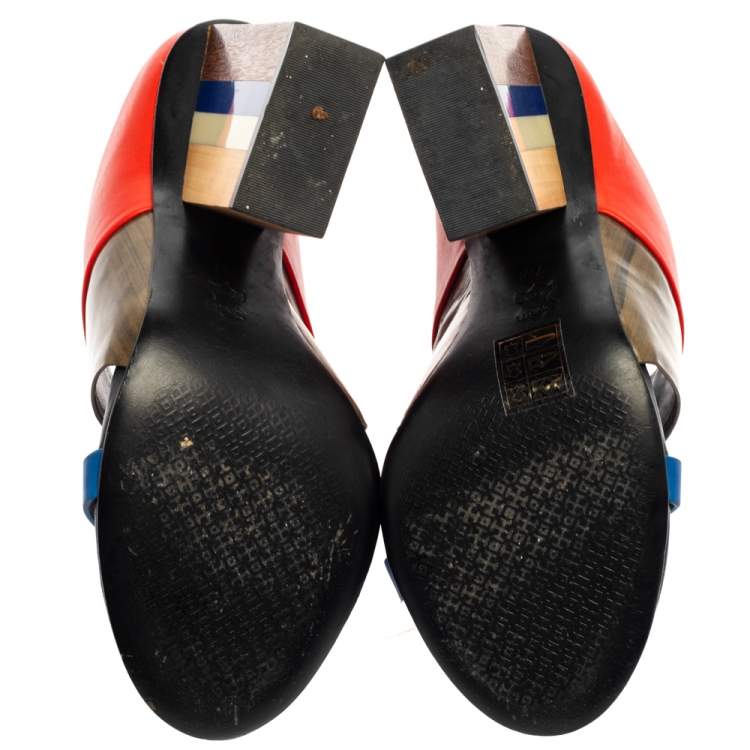 Pre Owned Tory Burch Multicolor Leather Open Toe Slide Sandals Size 37