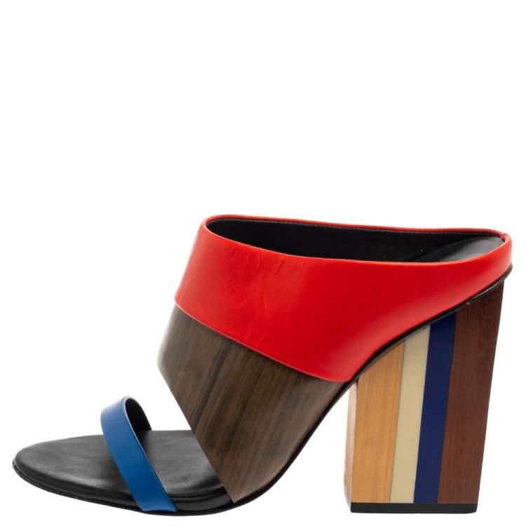 Pre Owned Tory Burch Multicolor Leather Open Toe Slide Sandals Size 37