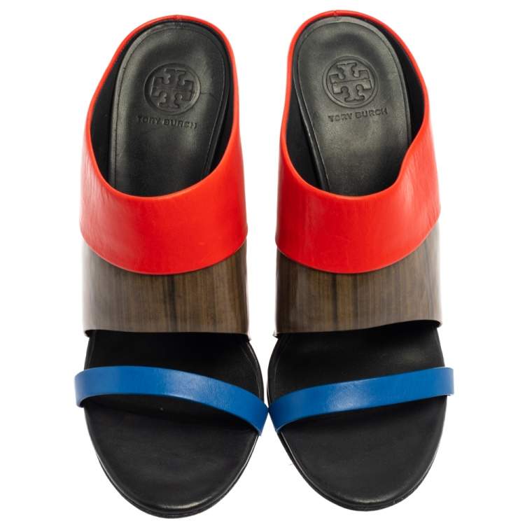 Pre Owned Tory Burch Multicolor Leather Open Toe Slide Sandals Size 37