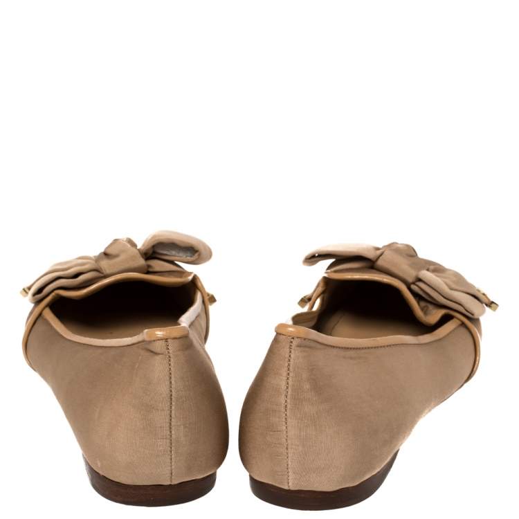 Pre Owned Tory Burch Beige Fabric Bow Ballet Flats Size 39