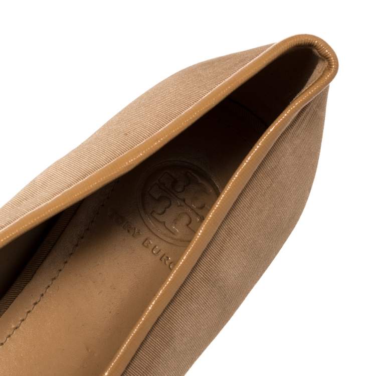 Pre Owned Tory Burch Beige Fabric Bow Ballet Flats Size 39