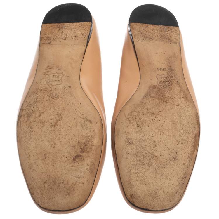 Pre Owned Tory Burch Beige Leather Reva Ballet Flats Size 36.5