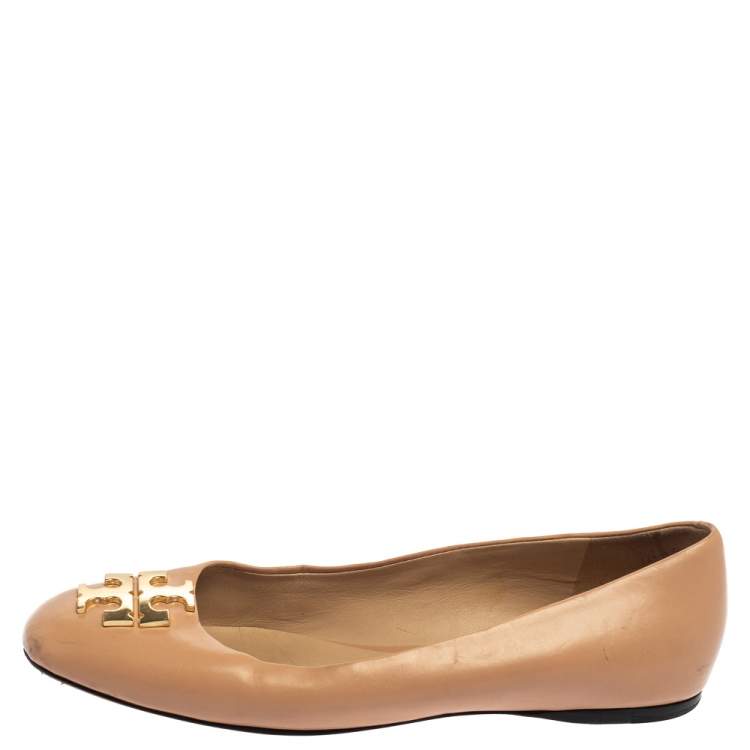 Pre Owned Tory Burch Beige Leather Reva Ballet Flats Size 36.5