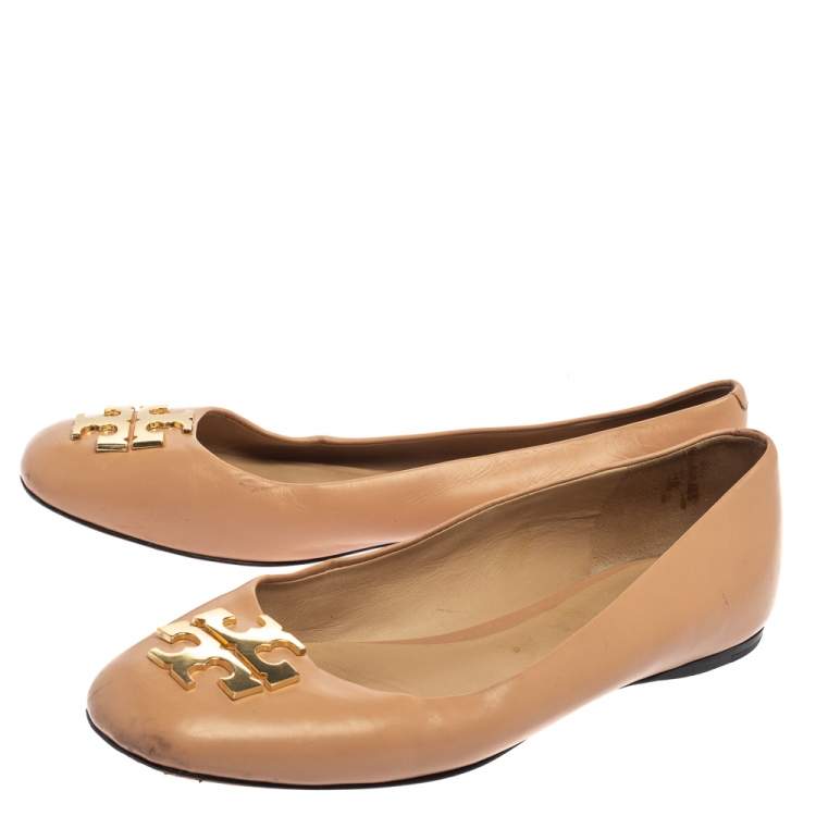 Pre Owned Tory Burch Beige Leather Reva Ballet Flats Size 36.5