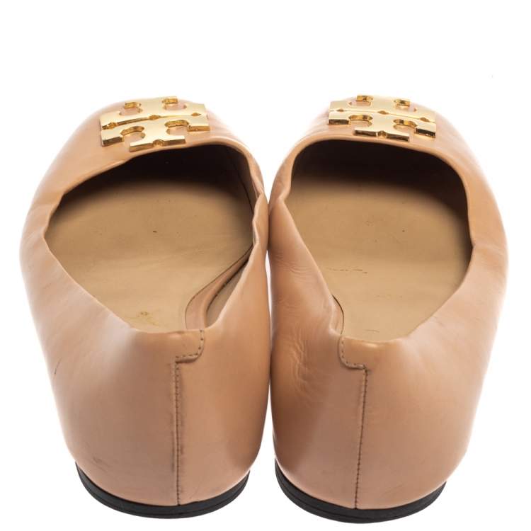 Pre Owned Tory Burch Beige Leather Reva Ballet Flats Size 36.5