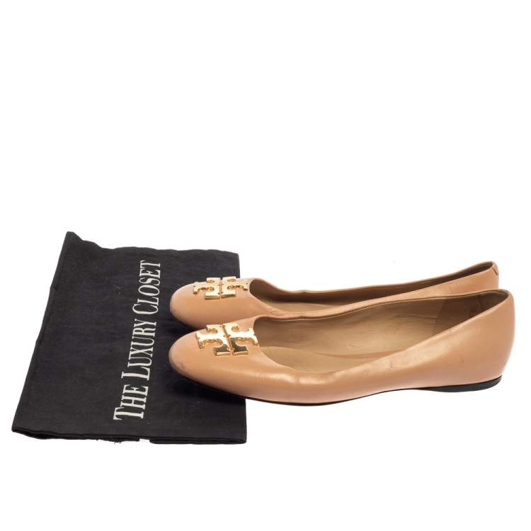 Pre Owned Tory Burch Beige Leather Reva Ballet Flats Size 36.5