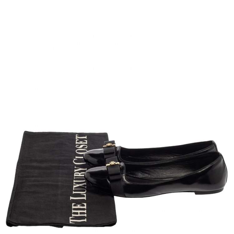 Pre Owned Tory Burch Black Patent Leather Trudy Bow Ballet Flats Size 39.5