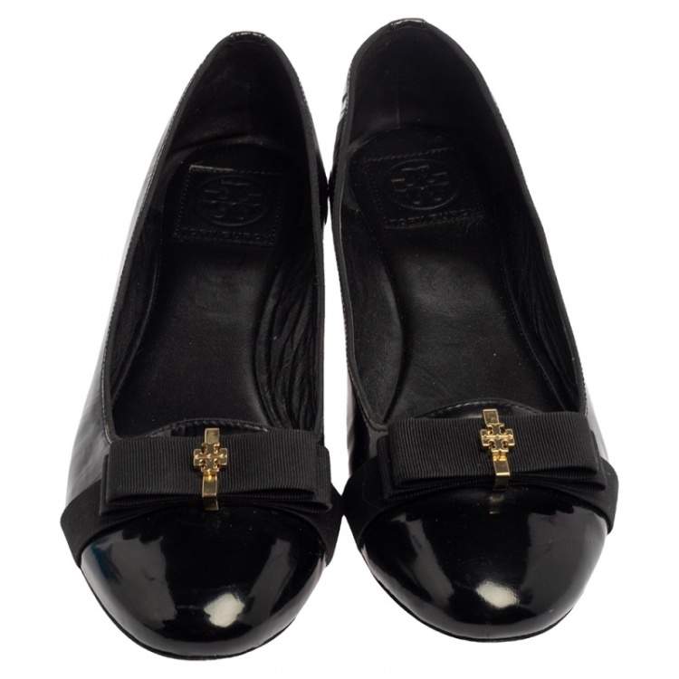 Pre Owned Tory Burch Black Patent Leather Trudy Bow Ballet Flats Size 39.5