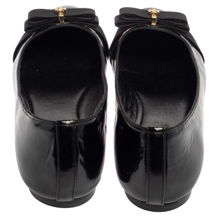 Pre Owned Tory Burch Black Patent Leather Trudy Bow Ballet Flats Size 39.5