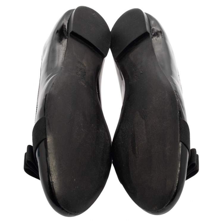 Pre Owned Tory Burch Black Patent Leather Trudy Bow Ballet Flats Size 39.5