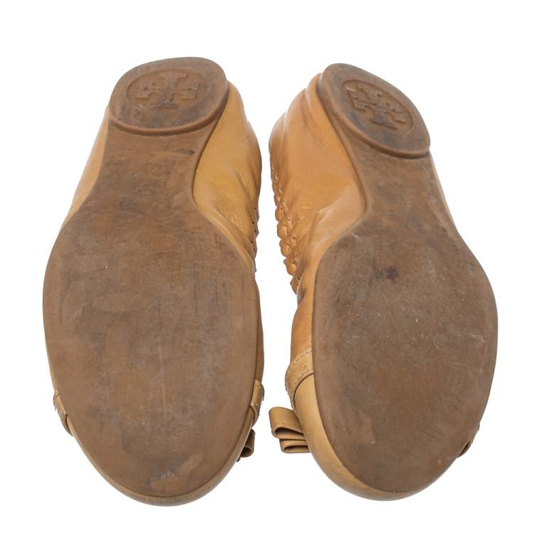 Pre Owned Tory Burch Beige Leather Romy Ballet Flats Size 38