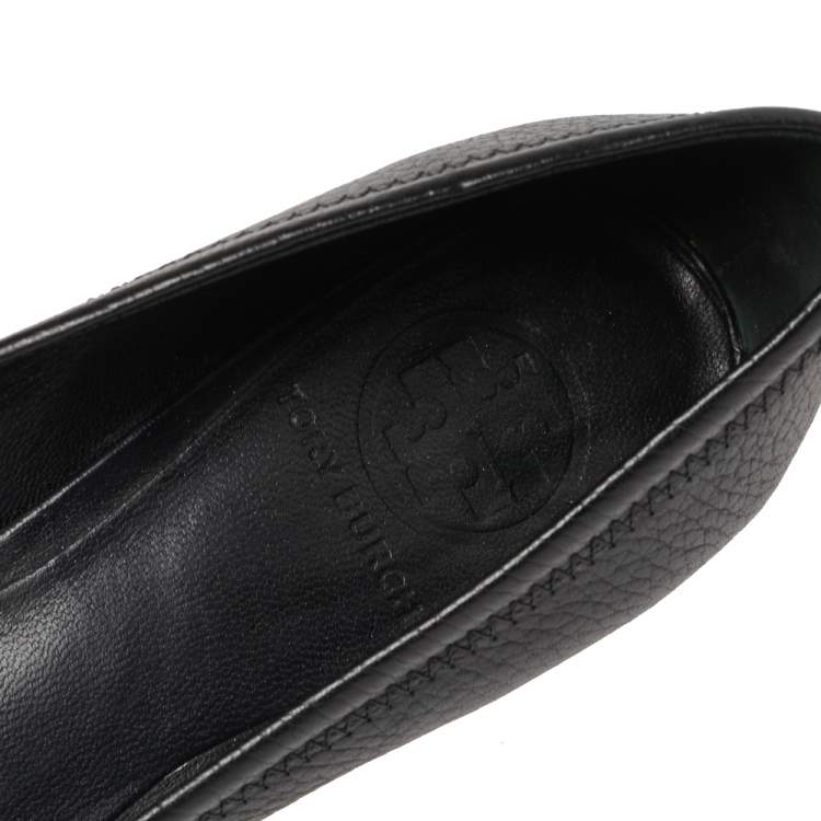 Pre Owned Tory Burch Black Leather Wedge Flats Size 37.5