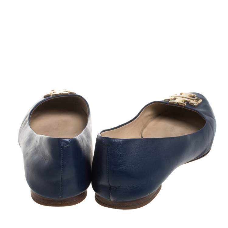 Pre Owned Tory Burch Navy Blue Leather Ballet Flats Size 38