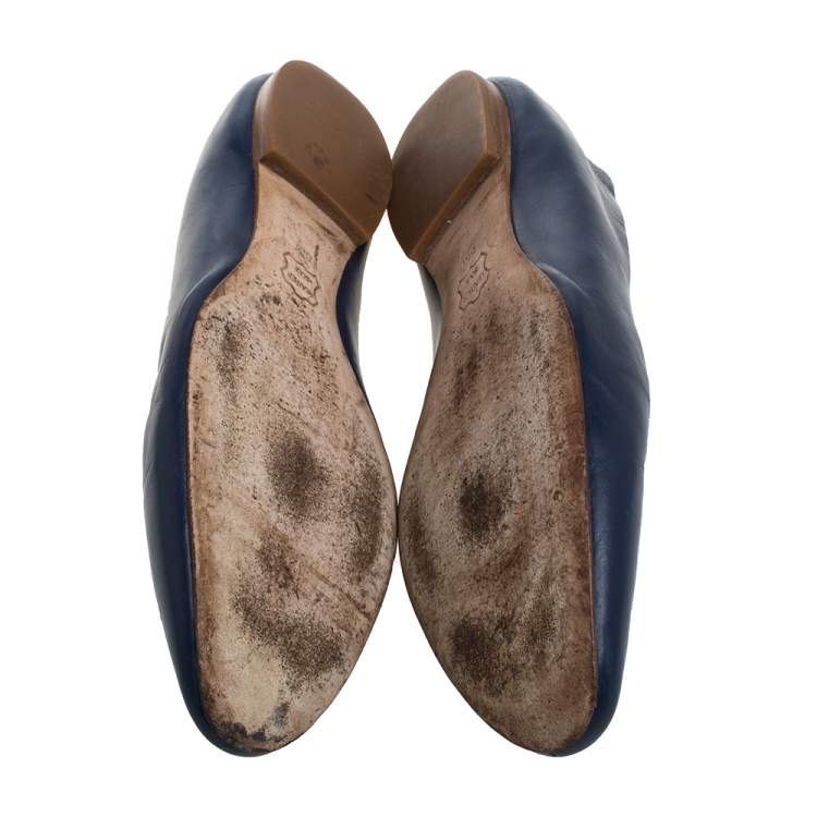 Pre Owned Tory Burch Navy Blue Leather Ballet Flats Size 38