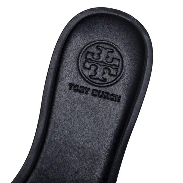 Pre Owned Tory Burch Black Leather Everly Flat Slides Size 35.5