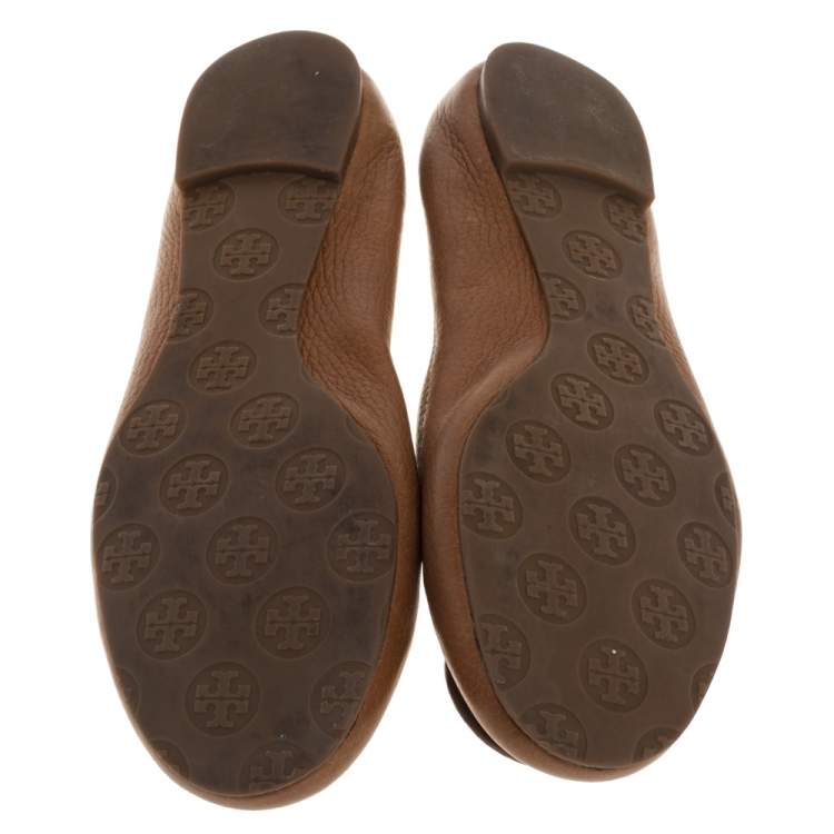 Pre Owned Tory Burch Tan Leather Scrunch Ballet Flats Size 38