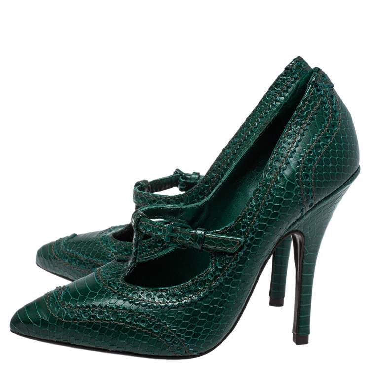 Pre Owned Tory Burch Green Python Embossed Leather Everly Pumps Size 36