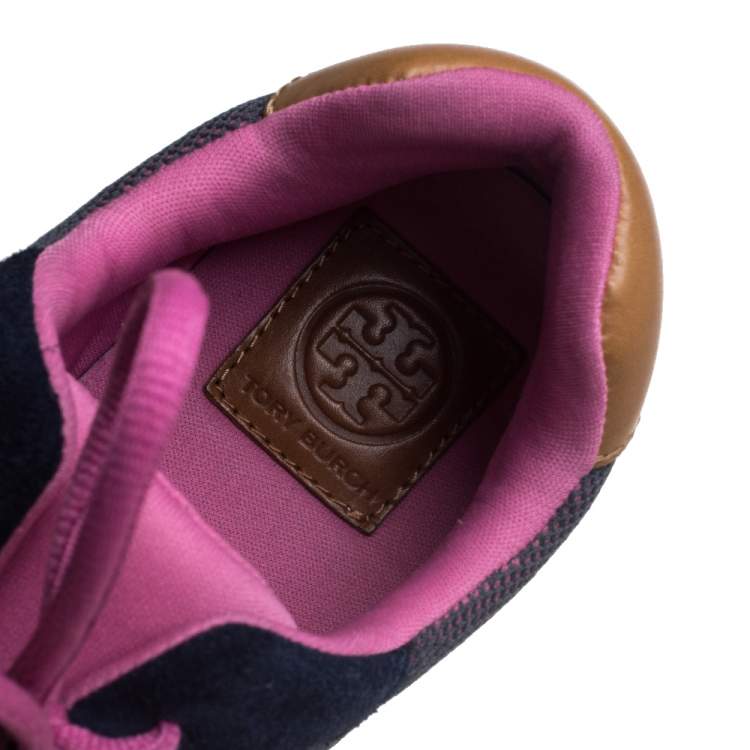 Pre Owned Tory Burch Blue/Pink Suede And Mesh Low Top Sneakers Size 39