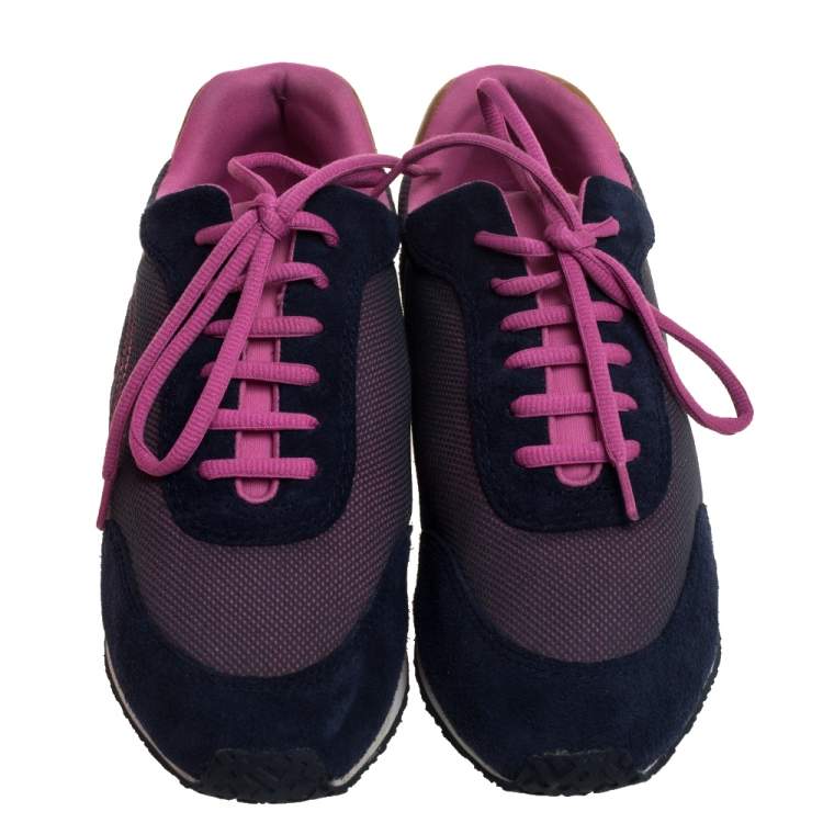 Pre Owned Tory Burch Blue/Pink Suede And Mesh Low Top Sneakers Size 39