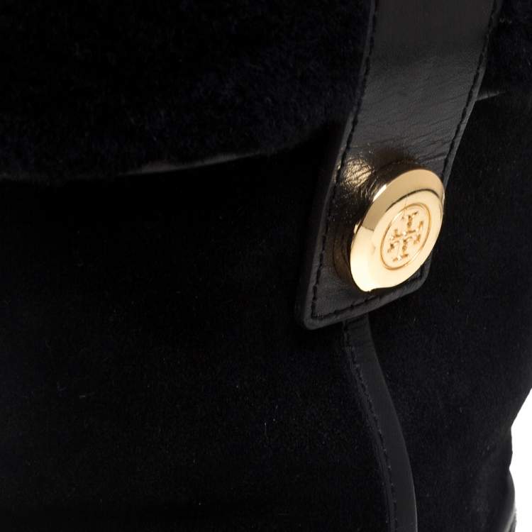 Pre Owned Tory Burch Black Suede And Fur Ankle Boots Size 37