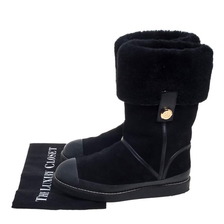 Pre Owned Tory Burch Black Suede And Fur Ankle Boots Size 37