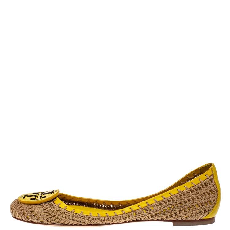 Tory Burch Brown/Yellow Crochet And Leather Ballet Flats Size  Tory  Burch | TLC