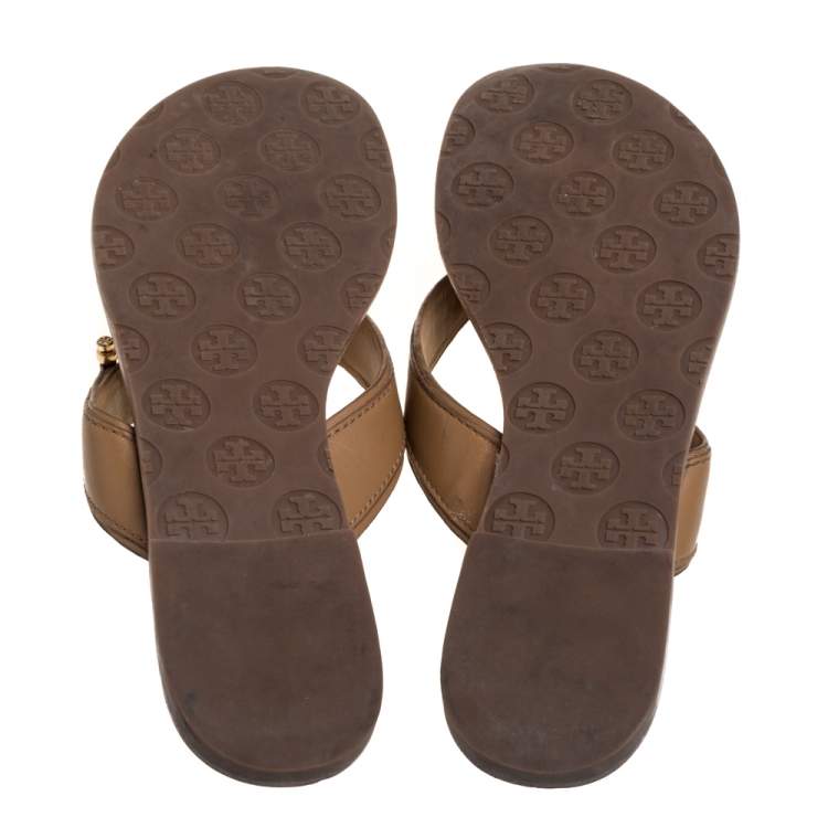 مملوكة مسبقًا Tory Burch Beige Leather Thong Flats Size 39