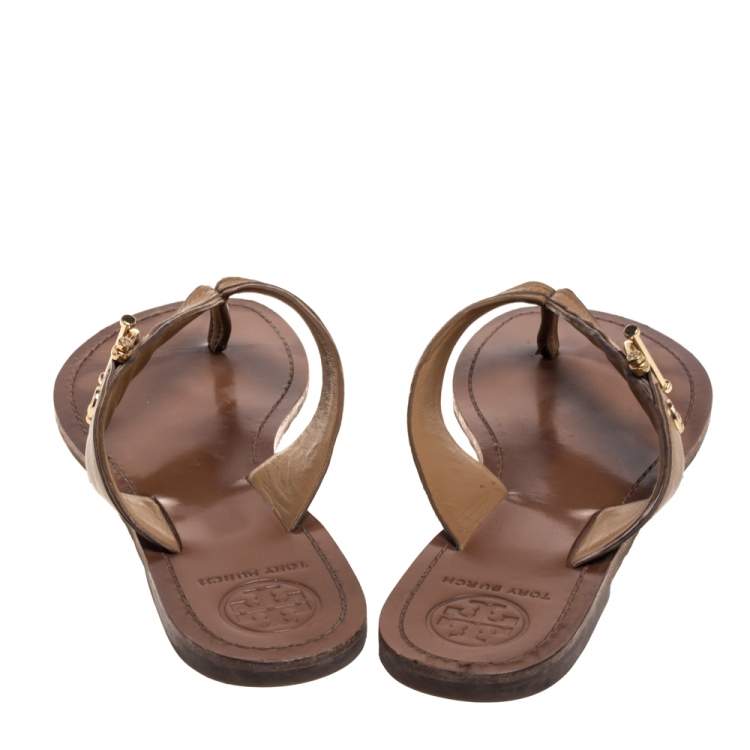 مملوكة مسبقًا Tory Burch Beige Leather Thong Flats Size 39
