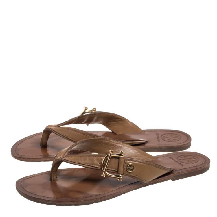 مملوكة مسبقًا Tory Burch Beige Leather Thong Flats Size 39