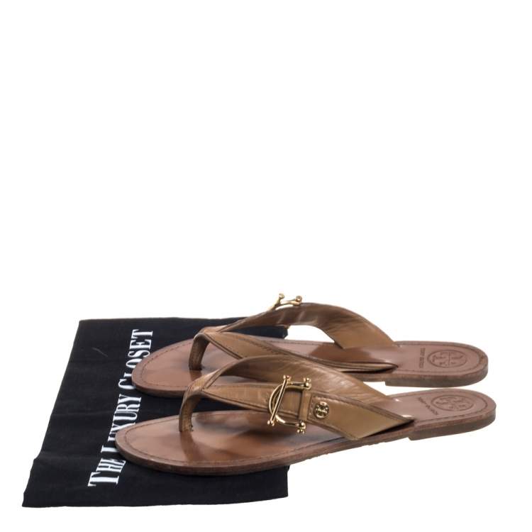 مملوكة مسبقًا Tory Burch Beige Leather Thong Flats Size 39