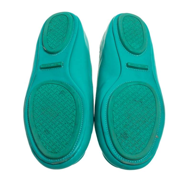Pre Owned Tory Burch Green Leather Ballet  Flats Size 38