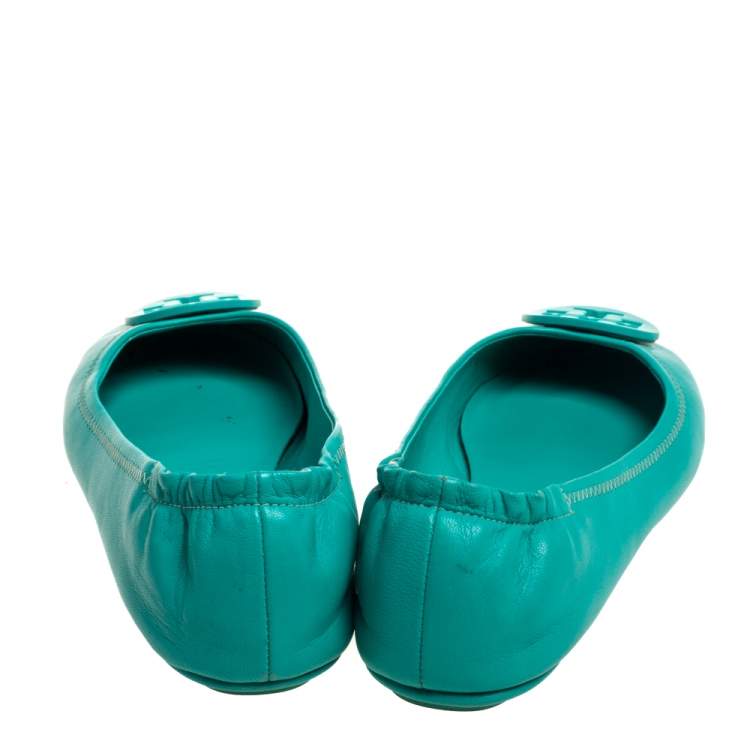 Pre Owned Tory Burch Green Leather Ballet  Flats Size 38