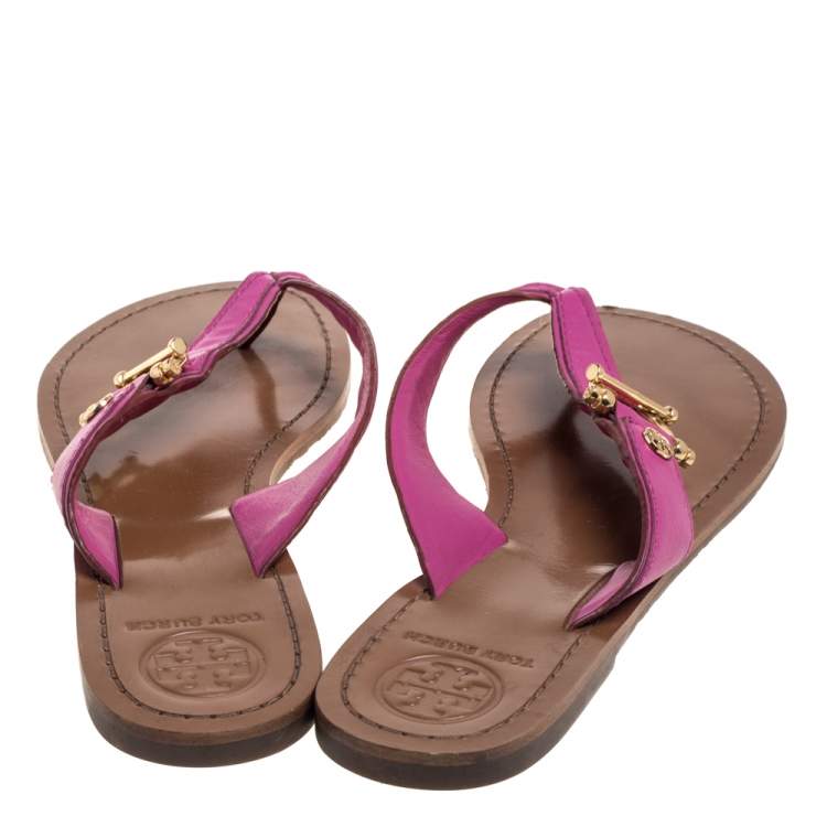 Pre Owned Tory Burch Pink Leather Thong Flats Size 39