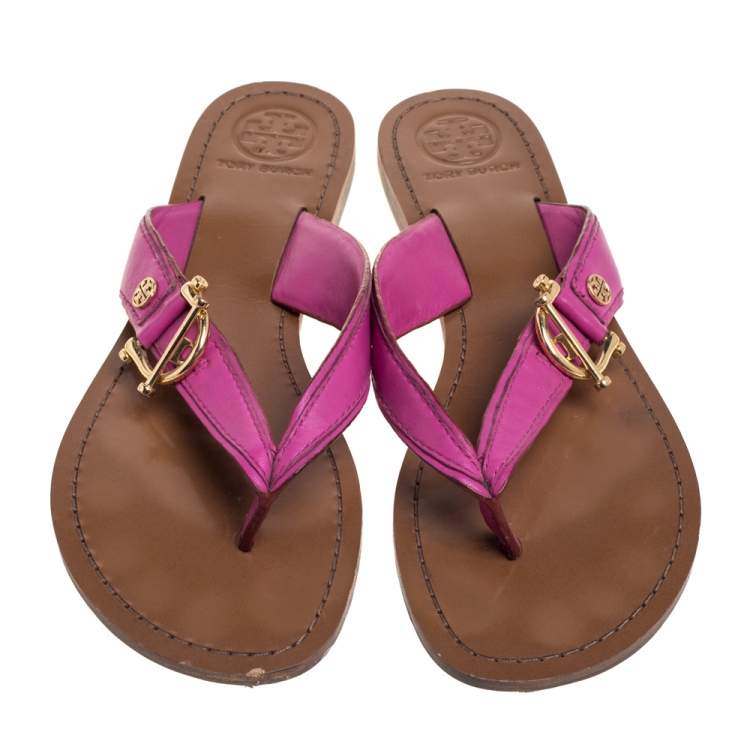 Pre Owned Tory Burch Pink Leather Thong Flats Size 39
