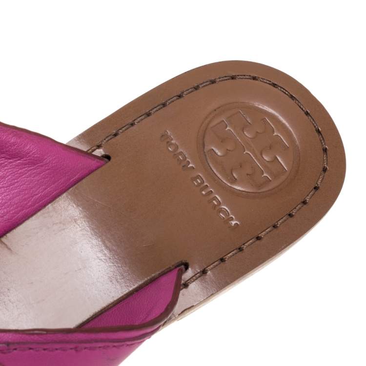 Pre Owned Tory Burch Pink Leather Thong Flats Size 39