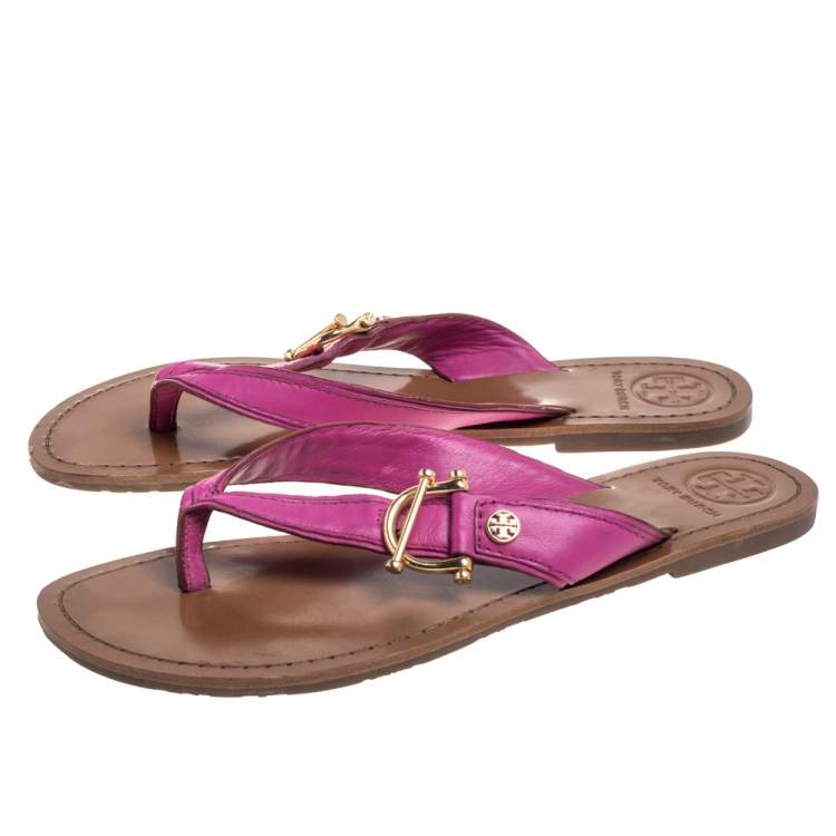Pre Owned Tory Burch Pink Leather Thong Flats Size 39