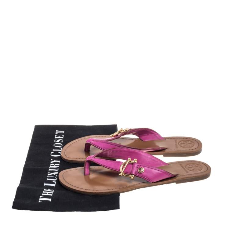 Pre Owned Tory Burch Pink Leather Thong Flats Size 39
